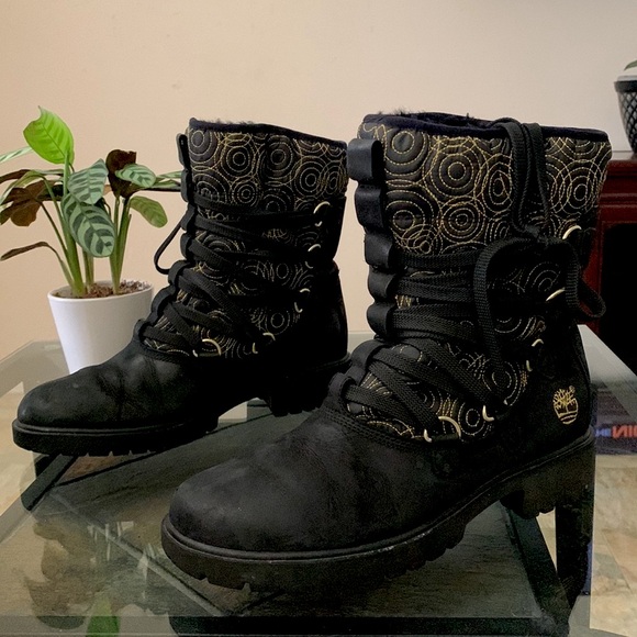 TIMBERLAND Guilted Golden Swirl Leather Lace-Up Boots - Picture 1 of 11